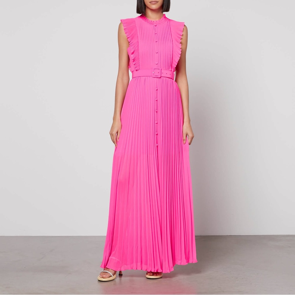NEW Self Portrait Pink Chiffon Sleeveless Ruffle Maxi Dress Size 6